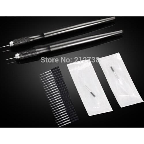 20pcs 3/5 Pin Fog Needles+Black Tebori 3D Pen Microblading Tattoo Machine For Permanent Makeup Eyebrow Tattooing Manual Guns