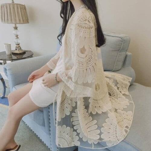 2021 Summer Sun Protection Clothing Bikini Outside The Beach Seaside Holiday Shawl Korean Plus Size Thin Lace Jacket Women Y201