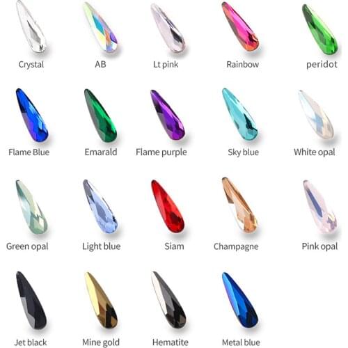 30Pcs/Lot 3D Ornament Jewelry Art Rhinestones Shining Color Glass Stone Crystal 3x10mm Water Drop Teardrop flatback Gem