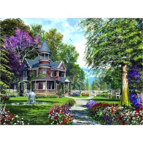 5D Diamond Embroidery Landscape Villa Garden Full Square Mosaic Kit Round Rhinestones Sticker Diamond Painting Cross Stich