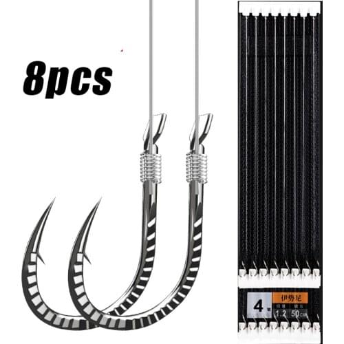 8pcs Double hook Barbed High quality Titanium Alloy Fly Fishing Hooks Single Circle Fishhook Barbed Carp Catfish With line set