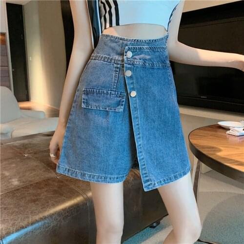 Irregular Wide-Legged Mini Korean Style Fashion WomenS Clothing Vintage 2021 Casual Denim High Waist Skirts Female Jeans