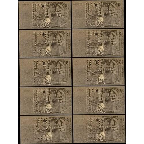 10pcs/lot Exquisite Germany Gold Banknote 20 Mark Plated As Collection Decoration Gifts