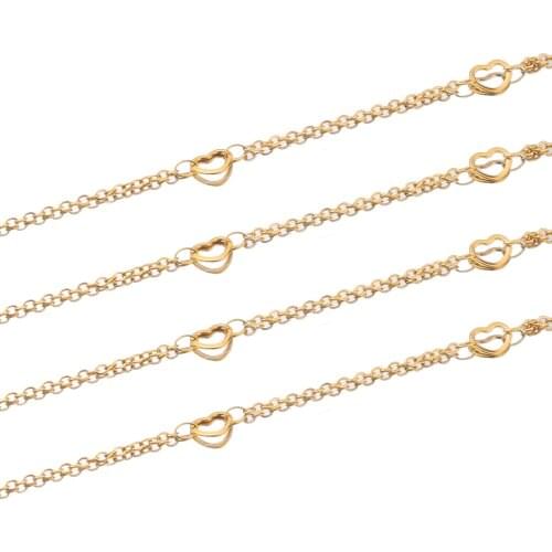 2 Meter Stainless Steel Corss Chain Gold Clip Heart-shaped Bulk LOVE Chains DIY Jewelry Necklace Making Wholesale Lots Bulk