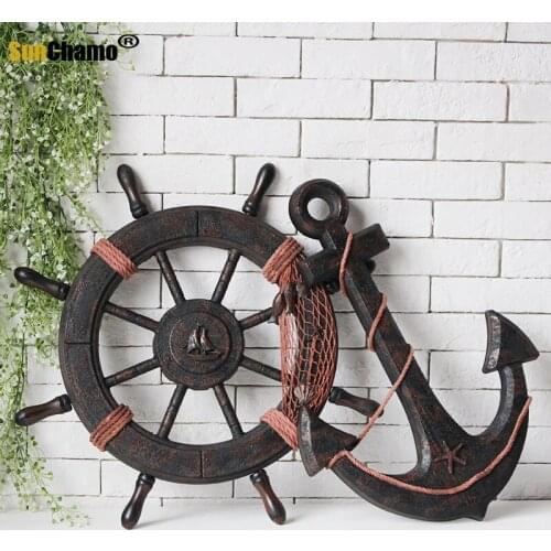 Wooden Mediterranean Style Retro Handmade Ornaments Accessories Bar Decoration Anchor Boat Background Wall Sunchamo
