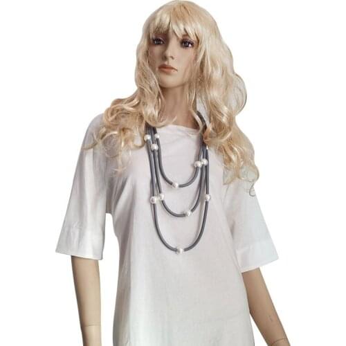 YD&YDBZ Long Multi Layer Pearl Leather Necklace Women Handmade Luxurious Rubber Bead Necklaces For Wedding Party Gift Female