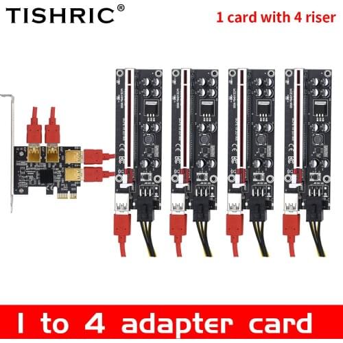 TISHRIC PCI-E Express Riser Card PCIE PCI Multiplier Hub 1x To 16x 1 Turn 4 USB 3.0 Slot Adapter Card For BTC Miner Mining