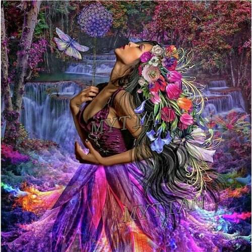 Woman flower Full Square/round 5D DIY Diamond Painting waterfall landscape Embroidery pattern Cross Stitch kit Mosaic room Decor