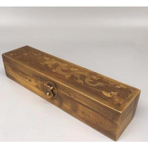 Chinese Pure Brass Carved Zodiac Dragon Box Jewelry Box, Copper Box Rectangle Box Animal Statue Lucky Crafts