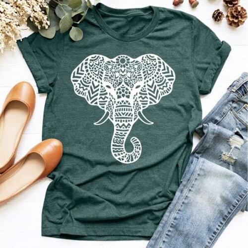 Summer T Shirts Women Streetwear Elephant Printed Graphic Tees Women Tops Funny Vintage Casual T-shirts Plus Size Women T Shirt