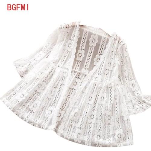 Summer Girls Flowers Lace Trumpet Sleeves Sunscreen Clothes Baby Air-conditioning Cardigan Teenager Beach wear Shawl Thin Coat