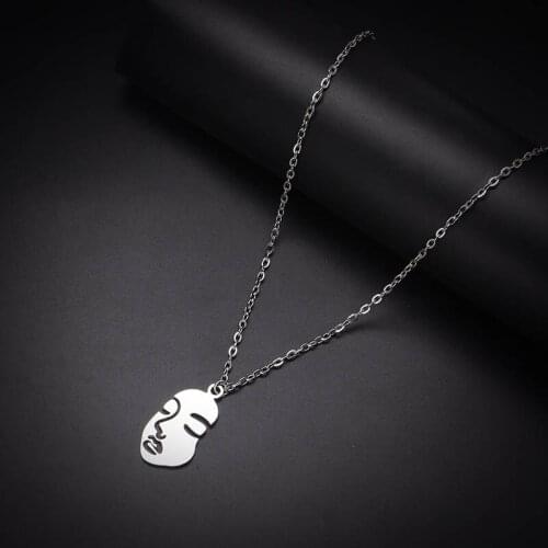 Trendy Harajuku Double Sided Figure Face Pendant Necklace for Women Creative Vintage Geometric Clavicle Necklaces Party Jewelry