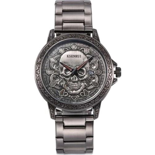 Relogio Masculino Cool Skeleton Luxury Watch Men Skull Waterproof Stainless Steel Unique Big Brand KSENRUI Date Wristwatch Mens