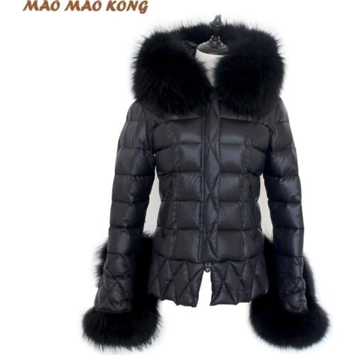 2020New Fashion Womens Winter Jackets And Coats Large Real Raccoon Fur Collar White Duck Down Parkas Black Lady Down Outwear