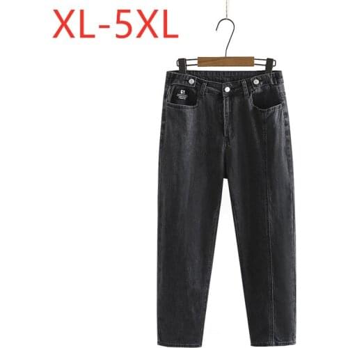 New 2021 Ladies Summer Plus Size Jeans For Women Large Slim Elastic Gray Pocket Denim Cropped Trousers 2XL 3XL 4XL 5XL