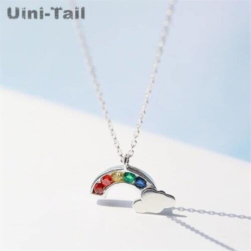 Uini-Tail original innovative 925 sterling silver rainbow white cloud necklace sweet small fresh wild Korean literary jewelry
