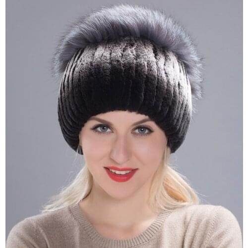Womens Hat Autumn Winter Real Rex Rabbit Fur Fox Fur Hat Female Hat Rhinestone Natural Fur Hat Russia THY17-26
