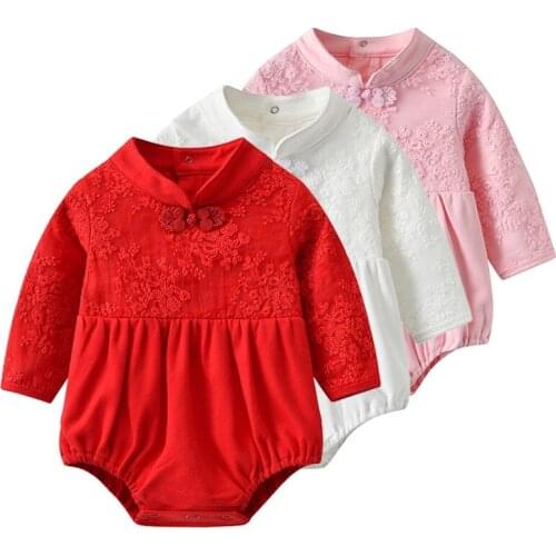 Autumn New Baby Girls Chinese Chesongam Style Long Sleeve Romper
