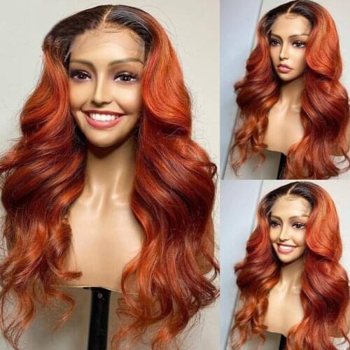 Ombre Orange Ginger Body Wave Lace Frontal Wig For Women Human Remy Hair With Baby Hair Preplucked Brazilian Can Dye Straight