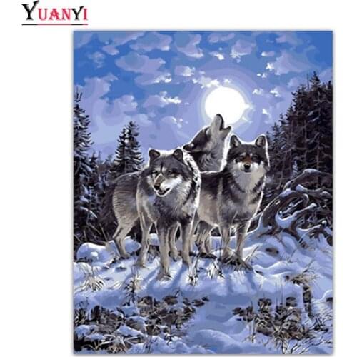 Full Square Diamond Painting Snow Landscape Wolf 5D Diamond Mosaic Animal Full Round Diamond Embroidery Cross Stitch Decor