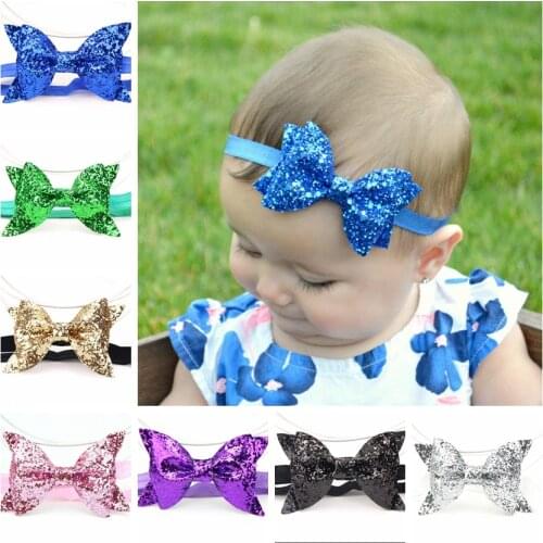 Fashion Newborn Baby Girls Glitter Bowknot Headband Elastic Sequin Bow Hair Band Kids Headwear Accessories Birthday Gifts