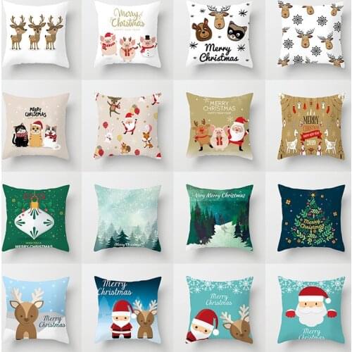 PGY Christmas Pillow Christmas Decoration for Home 45*45 CM Santa Clause Pillowscase Short Plush Pillows Cover Merry Christmas D
