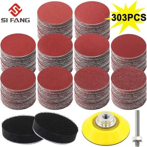 303pcs 2 Inch 50mm Sandpaper Velcro Sanding Discs Hook & Loop With 2 Inch Sanding Pad Foam Interface Pad 80-3000Grit
