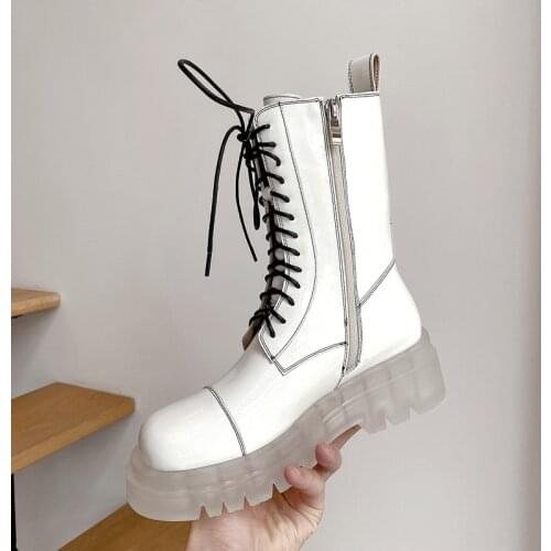 SKLFGXZY New design Women boots Genuine leather Martin boots Transparent soles Fashion boots Womens shoes Black white