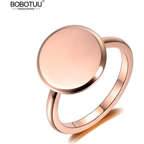 BOBOTUU Fashion Rose Gold Full Moon Rings For Women Jewelry Stainless Steel Geometric Round Finger Bague Femme Wedding BR18072