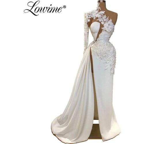 Vestidos De Festa One Shoulder White Evening Gown Formal Dress Dubai Arabic Chiffon Party Prom Dresses Robe De Soiree 2020
