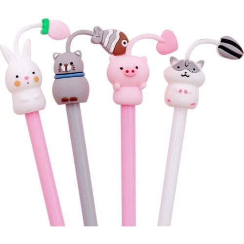 20 Pcs Creative Soft Cute Animal Head Gel Pen Creative Writing Office Supplies Pen Wholesale Kawaii Stationary