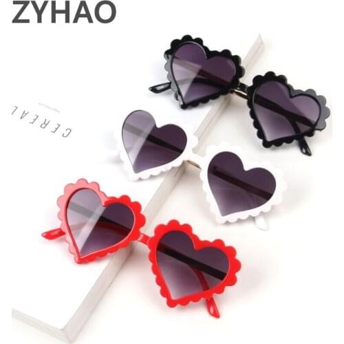 2021 Vintage Heart Children Sunglsses Plastic Cute Metal Pink Glasses Baby Cartoon Waves Decorative Sun Glasses Girls Boys