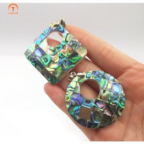 3Pcs Natural Shell Pendants Fashion Big Rhombus Round Abalone Shell Jewelry Beach Pendants Hollow Shell Women Necklace