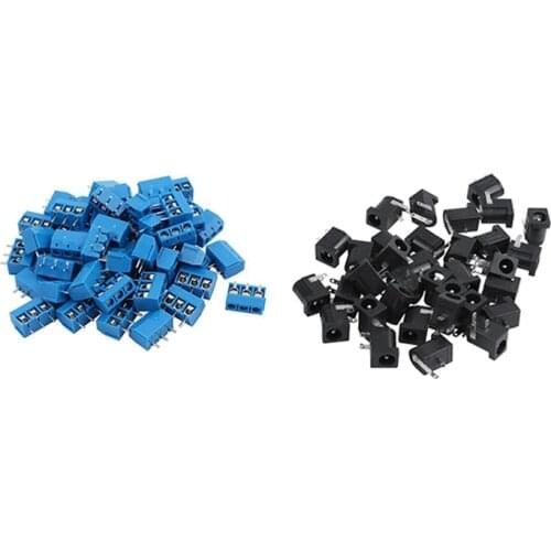 35PCS 2.1mmx5.5mm Barrel-Type PCB Mount DC Power Jacks Sockets & 100x Blue ABS KF301-3P 5.08mm 3 Pin Terminal Connector