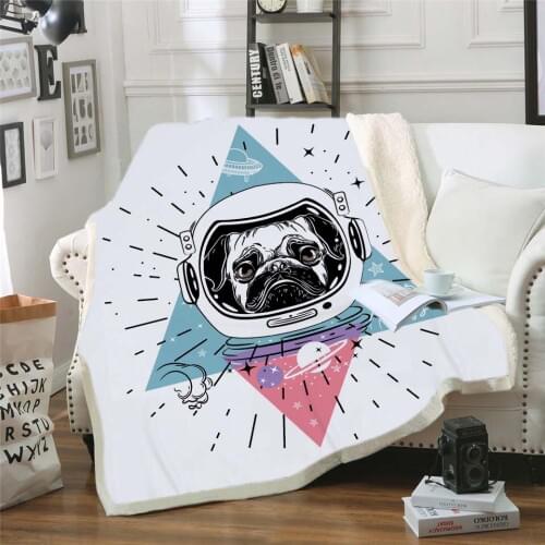 3D Animal Pug Plush Throw Blanket Pet Dog Cat Collection Sherpa Blanket Bulldog Husky Doberman Rottweiler Thin Quilt