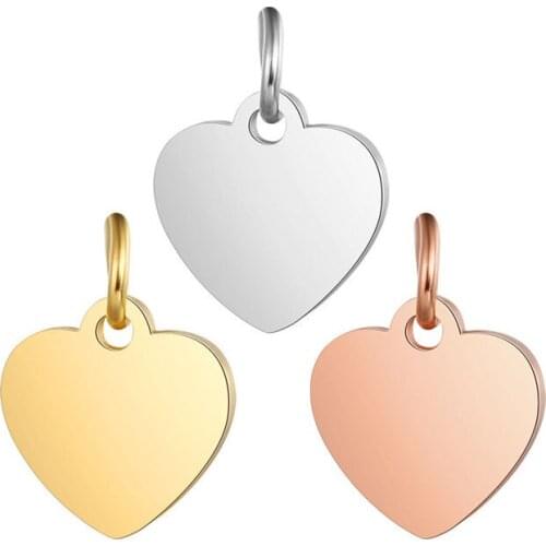 5PCS 100% Stainless Steel Rose Gold Mirror Polished 14mm Heart Tag Charm Pendant for Bracelet Necklace DIY Jewelry Making Charms