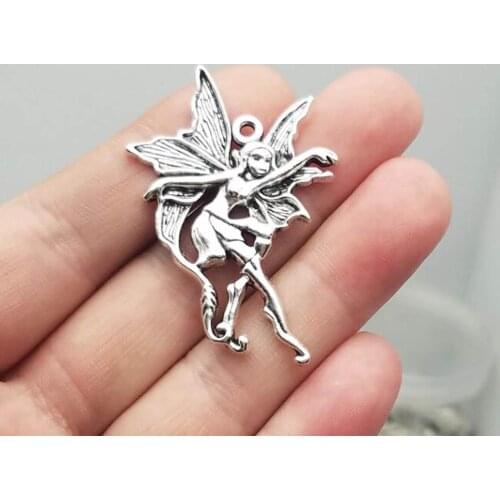 6pcs/lot--49x32mm Flower Fairy Pendants Antique Silver Plated Angel Charms DIY Supplies Jewelry Making Finding Accessories
