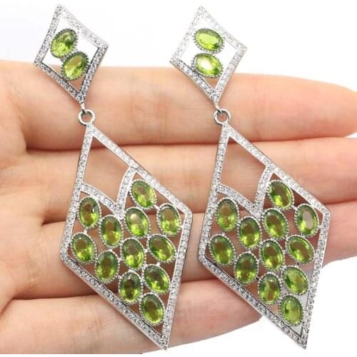 78x30mm Super Big European Design 16g Created Green Peridot Pink Tourmaline White CZ Dating Silver Earrings