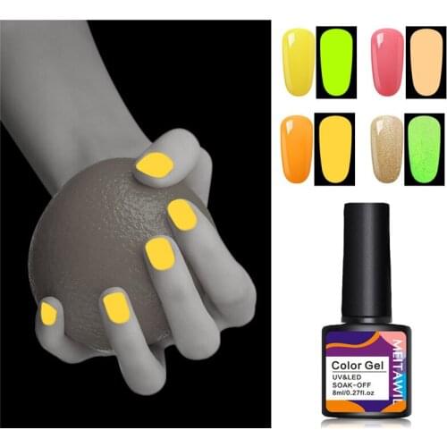 8ml Luminous Nail Gel Glow In Dark Fluorescent Neon UV LED Semi Permanent Soak Off Gel Varnish Lighting Nail Art Varnish