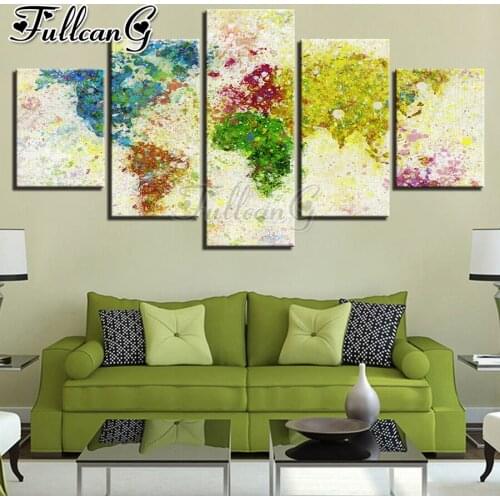 FULLCANG Abstract colorful world map 5 piece diy diamond painting full square round drill mosaic embroidery sale decor FC3084