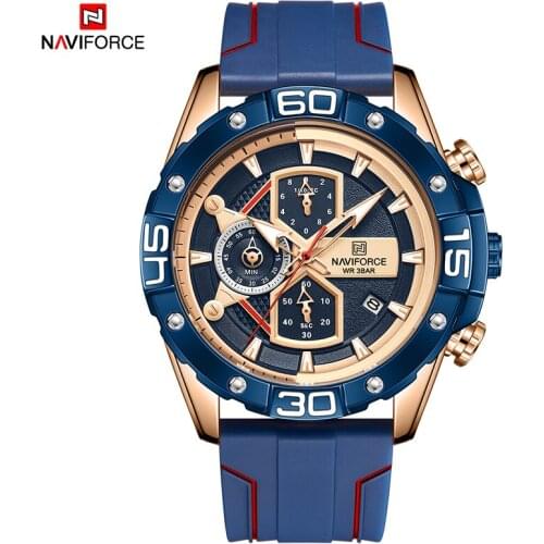 NAVIFORCE Mens Sports Watches Luxury Brand Blue Military Silicone Band Wrist Watch Male Clock Fashion Chronograph Wristwatches