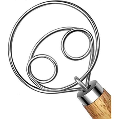 Danish Dough Whisk Stainless Steel Dutch Style Bread Dough Hand Mixer Wooden Handle Kitchen Baking Tools Artisian Blender