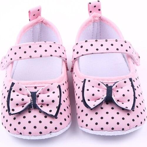 Spring Autumn Toddler Baby Girl Princess Shoes Non Slip Rubber Soled Baby Shoes Bowknot Polka Dot Walking Shoes For 0-1 Year