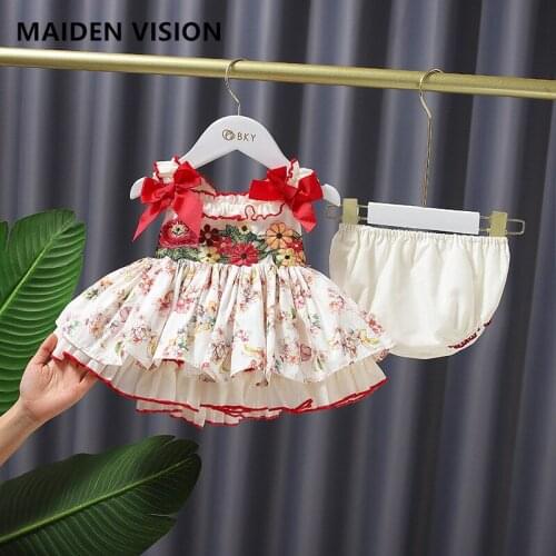 Lolita Girls Childrens flowers cotton Dress Bow Baby Outfit Party Dress Summer sleeveless tutu Princess infant Casual Clothing