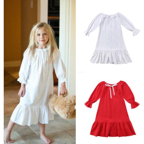 PUDCOCO Toddler Kids Baby Girl Princess Party Cotton Dress Long Sleeve Ruffle Nightgown 2-7Y