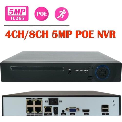 H.265 8CH 4CH POE NVR For HD 5MP 4MP 1080P 2MP POE IP Audio Camera P2P ONVIF Network Video Recorder