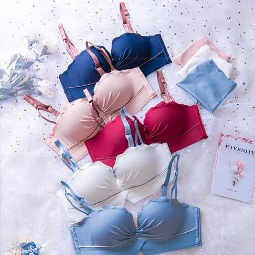 Wasteheart New Women Fashion Red Blue Push Up Cup A B Bra Sets Cotton Panties Sexy Lingerie Set Underwear Wireless Padded