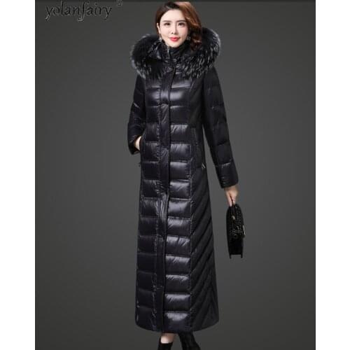 90% White Duck Down Jacket Women Fox Fur Collar Hooded Long Winter Coat Female Down Jackets Parkas Warm Slim Women Coats Ropa
