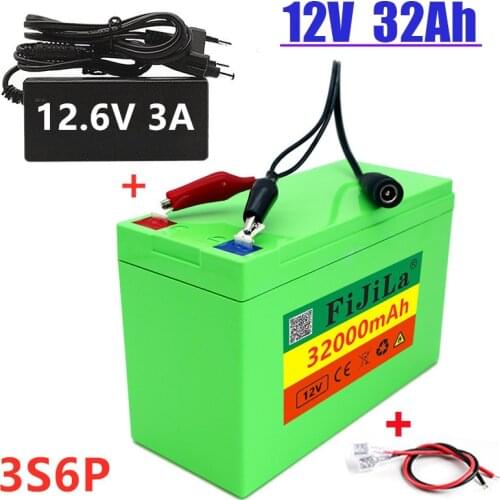 12V 32Ah 18650 lithium battery pack + 12.6V 3A charger, built-in 30Ah high current BMS, used for sprayer, 12V power supply