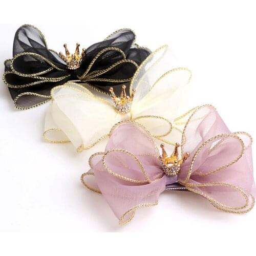 Korean Fashion Childrens Hairpin Headdress Beautiful Girl Princess Mesh Bowknot Crown Hair Clip Birthday Gifts Hair Accessorie